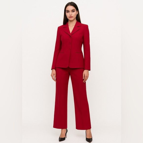 Red Pantsuit Set Sz M Wide Leg Work Office Chic Business Casual Suit - Picture 1 of 8